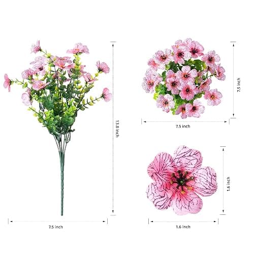 HyeFlora Artificial Flowers for Outdoor Indoor Garden Home Decoration, Faux Flower Daisy with Eucalyptus Leaves Fake Plants Greenery Boxwood Porch Patio, 12 Bundles (Pink) thumbnail 2