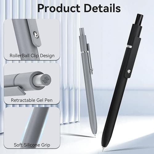 ACEES Gel Pens, 6 Pcs 0.5mm Fine Point Black Ink Pen With Smooth Writing, Office Desk Accessories, School Supplies Gifts for Men Women, Quick Dry Pens Ballpoint For Journaling, Black/Gray/White thumbnail 3
