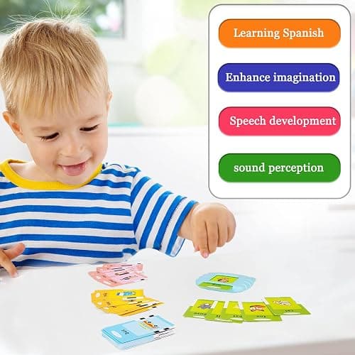 Startcan Spanish & English Talking Flash Cards for Toddlers 1 2 3 4 5 6, Audible Toys for Kids to Learn Spanish - 258 Cards and 516 Words(Pink) thumbnail 5