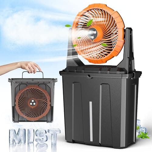 Ausic 9L Bucket Portable Misting Fan for Outdoors Patios, 20000mAh Rechargeable Battery Operated Camping Fan, 3 Strong Winds, 3 Large Spray Outlets, for Fishing/Travel/Garden Party/Golf/Tent/Office - Image 1