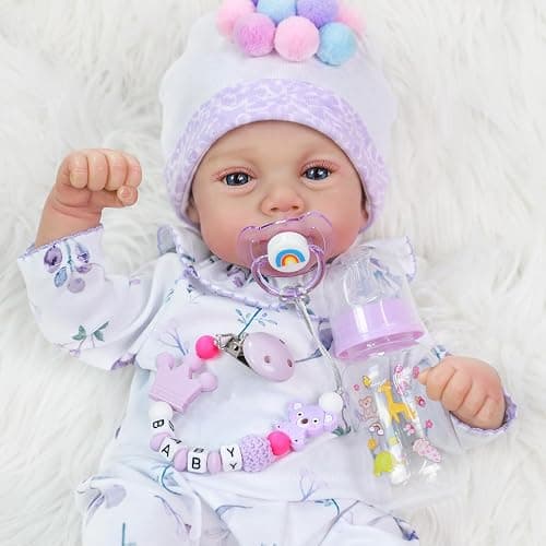 SCOM Reborn Baby Doll Accessories Set - Koala Silicone Pacifier Clips & Rainbow Magnetic Pacifiers & Removable Reusable Baby Doll Bottles for Reallife Realistic Dolls Girls Boys, Purple Style, 3 Pcs thumbnail 2