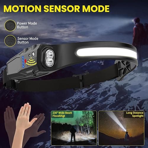 Headlamp Rechargeable 3Pack, 230° Wide Beam LED Headlamp, 7Mode Headlamps for Adults, Head Lamp with Motion Sensor, Red Light Head Lamps LED Rechargeable, Head Lights for Forehead Running Camping thumbnail 3