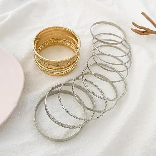 IFKM Gold Bracelets for Women, 14K Gold Plated Dainty Layered Chain Bracelets Adjustable Cute Bangle Link Bracelet Set thumbnail 5