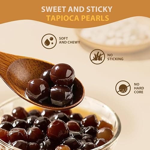 Soeos Boba Pearls, Black Tapioca Pearls 8.8 oz (0.55 lb), Black Sugar Flavor Boba Pearls for Bubble Tea, Smoothies & Desserts – Sweet, Chewy, and Ready to Cook thumbnail 7