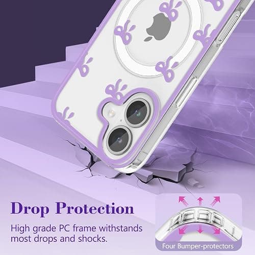 EYZUTAK Magnetic Case for iPhone 17, Compatible with MagSafe, Clear Cute Ribbon Bowknot Pattern Aesthetic Bow Phone Case Stylish Slim Anti-Yellowing Durable PC Protective Cover for Women Girls- Purple thumbnail 4