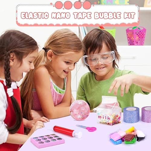 SelfTek 55Pcs Nano Tape Craft Kits - Nano Tape Bubbles Kit with Pump Sequins Glitter Powder Stickers Clay Scissors Tools DIY Bubble Art Set for Making Bubbles Crafts thumbnail 3