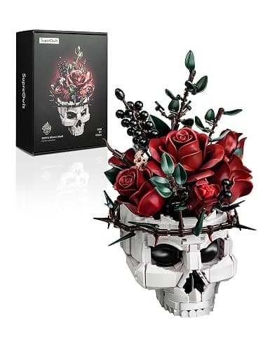 iATOM Halloween Skull Rose Bouquet Building Set, Compatible with Lego Flowers for Adult - Gothic Horror Skeleton Plant Pot Home Decor - Artificial Flower Botanical Collection Gifts, IA11008 - Image 1