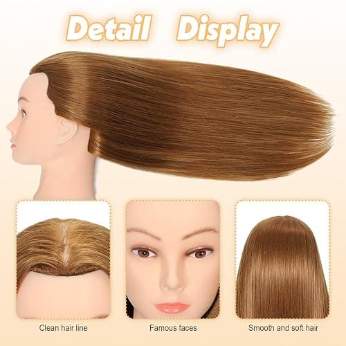 22" MQHIHI Mannequin Head Human Hair Cosmetology Manikin Doll Head with 80% Real Hair for Hairdresser Practice Cutting Braiding Hair Styling with Clamp Holder and Tools (Light Brown) thumbnail 2