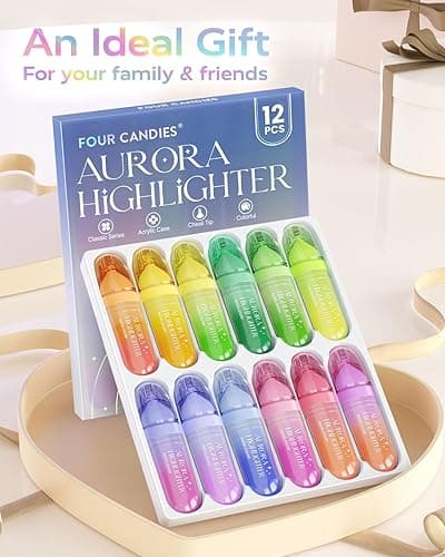 Four Candies 12 Pcs Highlighters Assorted Colors, Cute Pastel Highlighter Set, Dry Quickly, Soft Chisel Tip, Assorted Colors Bible Highlighter for No Bleed, Aesthetic Highlighters for School, Office - 12 thumbnail 2