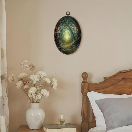 LKETW Vintage Fantasy Forest Oval Wall Art Decor, Rustic Nature Enchanted Forest Oval Canvas Hanging Decor, Mystical Cottagecore Wall Decorations for Home Bedroom Living Room, 8.6x11.4 Inch thumbnail 4