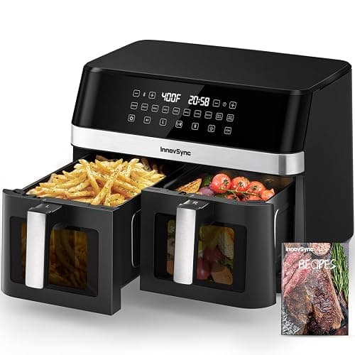 12QT Large Dual Air Fryer, 10-in-1 Double Zone Airfryer with 2×6QT Baskets, 60° Easy-Panel with Full Touchscreen, SyncCook Function, Viewing Window, Nonstick & Dishwasher Safe, 2 Dishes at Once, Black - Image 1