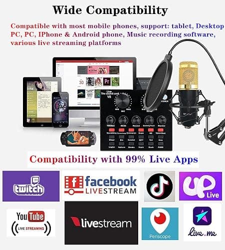 Podcast Equipment Bundle, BM-800 Recording Studio Package with Voice Changer, Live Sound Card - Audio Interface for Laptop Computer Vlog Living Broadcast Live Streaming YouTube TikTok (AM100-V8) - AM100-V8 thumbnail 6