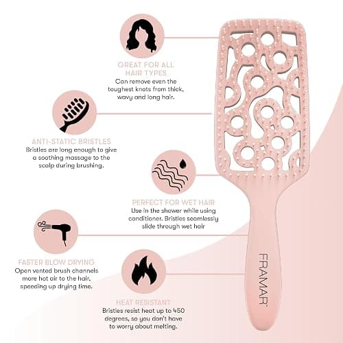 FRAMAR Professional Vented Hair Brush – Curved Hair Brush For Blow Drying, Wet Paddle Brush For Hair, Vent Brush For Blow Drying, Wet Hairbrush For Women – Heat Resistant - Champagne thumbnail 2