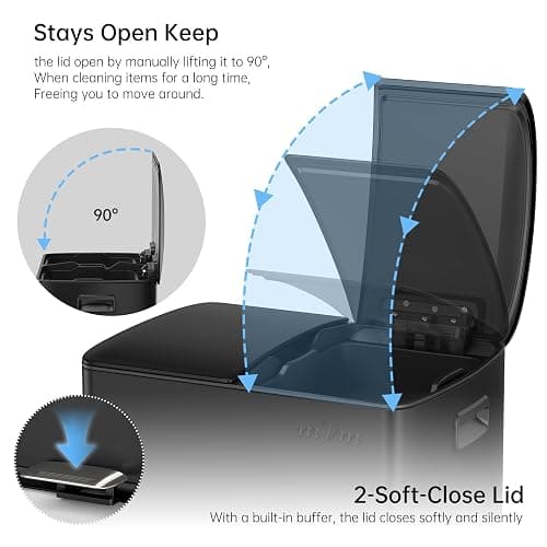 mVm Kitchen Trash Can,2x5.3Gallon(2x20L) Double Trash cans and Recycle Bin Combo with Lid and Anti-Fingerprint,Foot-Pedal,Soft-Close.Stainless Steel Garbage Can for Kitchen,Living Room(Matte Black) thumbnail 4