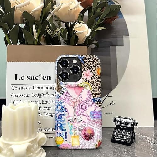 Compatible with iPhone 16 Pro Case - Dual-Layer Protection, Hard Shell with Silicone Interior,Slim Scratch Resistant Shockproof for Woman Men - Leopard Print Wine Glass Collage thumbnail 5