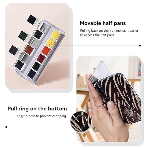 Paul Rubens Artist Watercolor Paint Set,12 Vibrant Colors in Portable Box, Great Lightfastness, Perfect Travel Professional Watercolor Set for Artists, Beginners, Adults - Black-12 Colors thumbnail 7