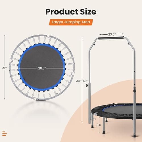 Sweetcrispy 40" in/48 in Mini Fitness Trampoline - 330LBS Foldable Exercise Rebounder with Adjustable Handle, Stable and Quiet, for Adults Indoor/Outdoor Workout thumbnail 4