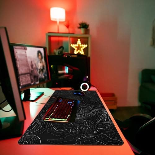 Niviy Tapis de Souris XXL 900X400mm sous Main Ergonomique pour Bureau/Maison Base en Caoutchouc Antidérapante Tapis de Bureau à Bords Cousus Noir Topographic Contour thumbnail 6