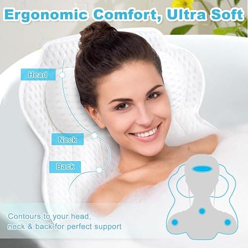 Bath Pillows for Tub, Ergonomic Bathtub Pillow for Head, Neck & Back Support, Soft Spa Cushion Washable with 4D Mesh & Non-Slip Suction Cups, Relaxing Hot Tub Accessories & Spa Gifts for Women and Men thumbnail 4