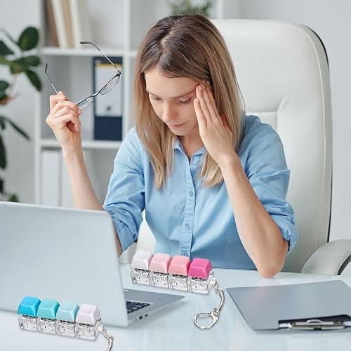 2 PCS Keyboard Fidget Toy, 4-in-1 Keyboard Button Clicker Keychain, Push Bubble Sensory Fidget Toys for Kids Adults to Relief Pass Time (Blue Pink White) thumbnail 6