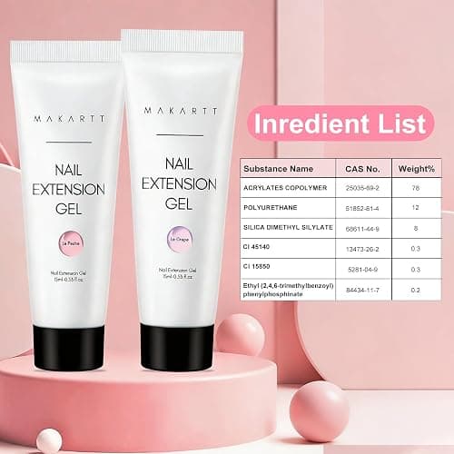 Makartt Hema-Free Poly Nail Gel Kit For Starter, 6 Pcs Clear Pink White Colors Builder for Extension, Long-Lasting Hard Gel for Nails Strengther, All in One Set Slip Solution Salon Home Manicure thumbnail 3