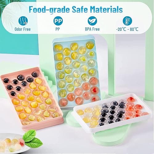 Julyupoli Lot de 2 bacs à glaçons en avec couvercle, peu encombrant et empilable, certifié LFGB et sans BPA, bacs à glaçons ronde faciles à retirer （Bleu+Rose） thumbnail 4