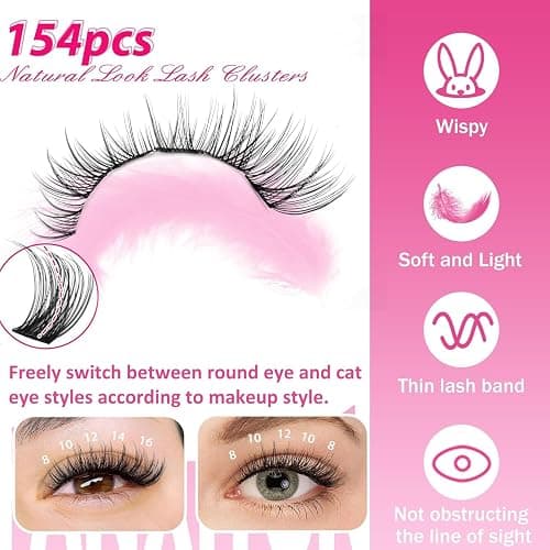 DIY Lash Extension Kit Natural Look Wispy Lash Clusters D 154 pcs Lashes Clusters 8-16 mm Eyelash Extension Kit Lash Bond and Seal Lash Tweezers Individual Lashes Lash Cluster Kit For Beginners thumbnail 4