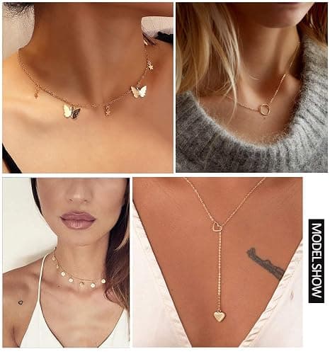 Honsny 20PCS 14K Gold Plated Choker Necklaces for Women, Dainty Gold Diamond Coin Pearl Pendant Simple Chain Necklace Set Cute Gold Layered Necklaces for Women Teen Jewelry Gifts thumbnail 3