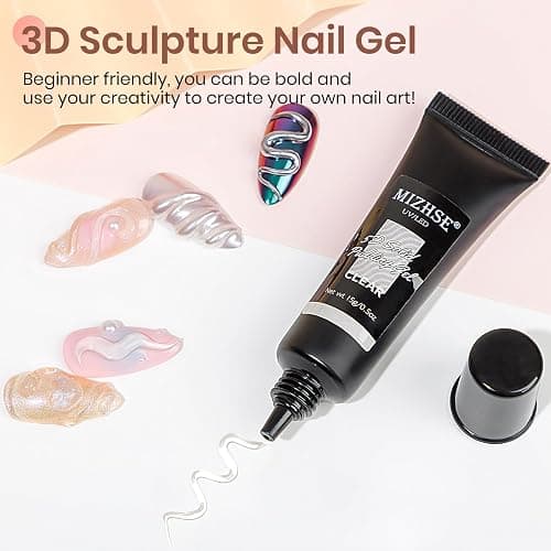 MIZHSE 3D Nail Gel, Clear Sculpting Gel for Nails Carving, Molding and Painting Nail Designs, Nails Art Glue and Nails Rhinestone Glue for Nail Charms Gems, U V Light Cured Salon & DIY Use(15g/0.5 oz) thumbnail 3