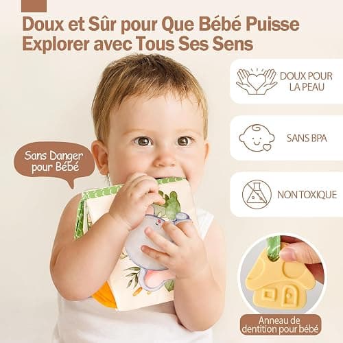 hahaland Jouets pour Bébé de 0 à 6 Mois, Livres Sensoriels en Tissu Doux pour Nouveau-né, Livre d'Éveil Jouet Bébé, Livre Eveil Bebe pour Nourrissons de 0, 3, 6 Mois, Cadeau Bebe Naissance Tummy Time thumbnail 6