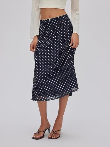 CIDER Womens Polka Dot Skirts Mesh High Waist Boho Flowy Long Midi Skirts thumbnail 3