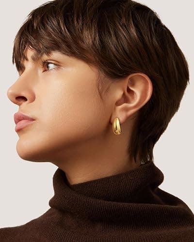 NECOCY 4 Pairs 14k Gold Hoop Plated Earrings Set for Women - Huggie Dangle Stack - Trendy Multiple Piercing Stud CZ Ear Cuff - Non Tarnish Jewelry thumbnail 7