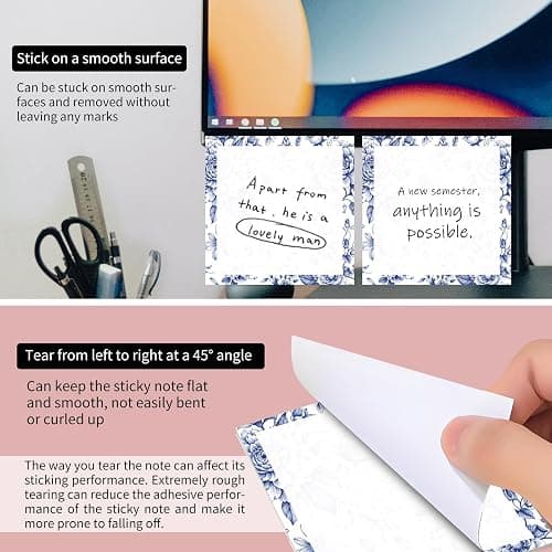 AHYUEJGDT Sticky Notes 3x3 Inch, 2 Pack Cute Pads, 50 Sheets Pad, Self-Stick Notepads for Office, School, Home, Easy Peel & Strong Adhesive Blue Floral Sketch thumbnail 3