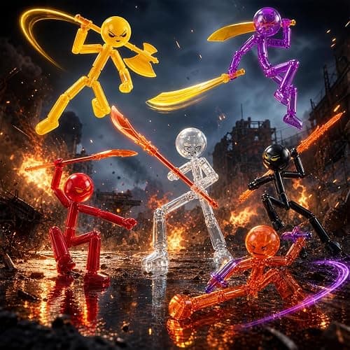 Elegant Orchid 6 Set Novelty Stickman Action Figure,T13 Action Figures | Easy Assemble,Create Stop Motion Animation,Stick Action Figure Comes With Weapons For Holiday Birthday Gifts thumbnail 4