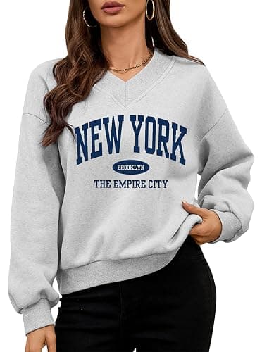 Avanova Women USA Graphic V Neck Sweatshirts Top Drop Shoulder Long Sleeve Pullover Shirt thumbnail 6