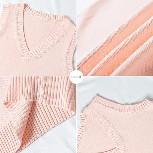 Blostirno Women’s Sweater Vest V Neck JK Uniform Kint Vests Solid Classic Sleeveless Pullover Sweaters Tops thumbnail 4
