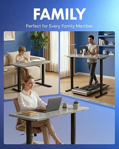 FLEXISPOT EN1 One-Piece Standing Desk, Electric Adjustable with 4 Memory Presets, 176 LBS Capacity, Stable & Quiet, Seamless Desktop for Home Office & Dual Monitors, 48"x24" Gray Wood thumbnail 7