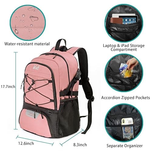 WOLT Basketball Backpack Large Sports Bag with Separate Ball Holder & Shoes Compartment, Best for Basketball, Soccer,Gym - Lightpink thumbnail 4