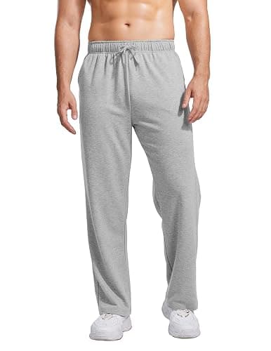 PINSPARK Men's Sweatpants Open Bottom Cotton Lounge Pants Baggy Sweat Pants with Pockets Casual Drawstring Jogger Sweatpants - Image 1