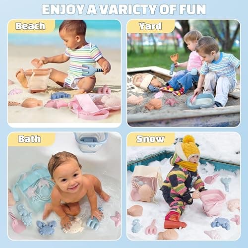 Dreamon Beach Toys Set for Kids 3-10, Collapsible Sand Buckets with Beach Molds and Mesh Bag, 3 Pack Shovels Set Sand Toys for Beach, Sandbox Travel Toys for Toddlers Kids thumbnail 7