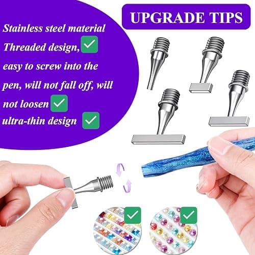 ZYNYXY 17PCS Ergonomic Diamond Art Pen Kits, with Multifunctional Metal Stainless Steel Screw Thin 1, 3, 6, 9, Tips, Correction Placers Roller Accessories(B-Green+ Purple+ Blue+ 5 PCS Tips) thumbnail 4