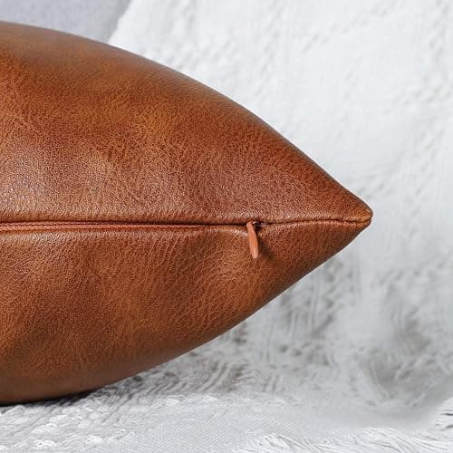 MANDIOO Set of 2 Faux Leather Decorative Throw Pillow Covers Modern Solid Outdoor Cushion Cases Luxury Pillowcases for Couch Sofa Bed 18x18 Inches Brown thumbnail 5
