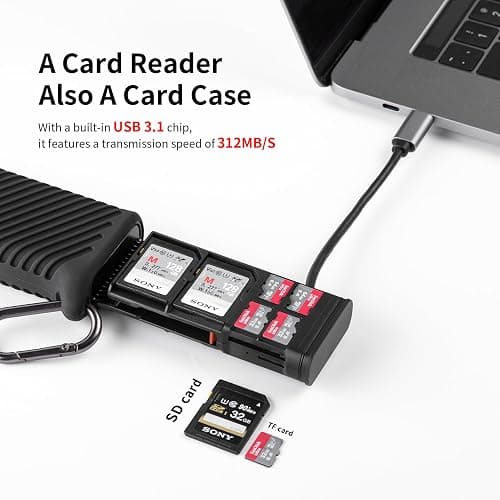 PGYTECH CreateMate High-speed Card Reader, 2-in-1 UHS-II SD 4.0/Micro SD Card Reader & Holder USB 3.1 Type-C Adapter Case for Cameras, Smartphones, Drones and Action Cameras (Black, for SD/Micro SD) thumbnail 2
