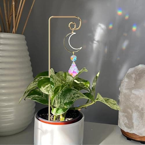 WellSign Small Trellis for Potted Plants Indoor with Colorful Crystal Sun Catcher, 14.17 Inch Metal Plant Lattice for Mini Potted Plant Decoration for Home Window Garden 4 Pack thumbnail 4