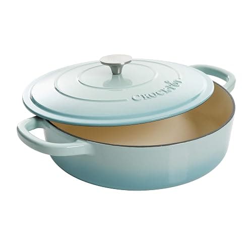 Crock Pot Artisan Enameled Cast Iron Braiser W/Lid, 5-Quart, Aqua thumbnail 4