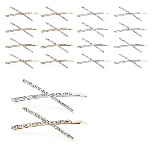 20 Pcs Rhinestone Hair Clips Set, Gold & Silver Crystal Hair Pins, Bling X-Shaped Hair Accessories for Women Girls, Trendy Hair Decor for Party, Wedding, Daily Styling (Gold, Silver,2) thumbnail 2