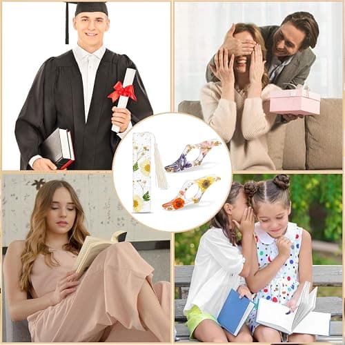 Book Lover Gifts, 2 Pcs Thumb Book Page Holder Dried Flower Resin Book Page Holder and 1 Pcs Bookmark with Tassel, Gifts for Book Lovers, Women, Kids thumbnail 6