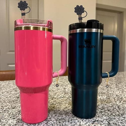Stanley Cup Accessories, 1pc Flower Stanley Straw Cover Silicone Straw Topper for Stanley 30&40 oz Tumbler with Handle and 1pc Initial Letter Charm for Stanley Cup (Letter S) thumbnail 6