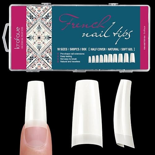 krofaue 500PCS Soft Gel False Nails Tips - Half Cover Acrylic Nail Tips 10 Sizes Lady French Style Acrylic Artificial Tip Manicure with Box for Nail Tips Art Salons and Home DIY - Image 1