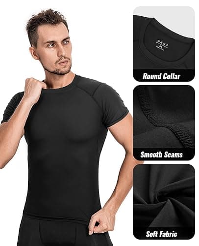 Niksa Men's Compression Shirts 3/5 Pack,Short Sleeve Athletic Compression Tops Cool Dry Workout T Shirt thumbnail 3